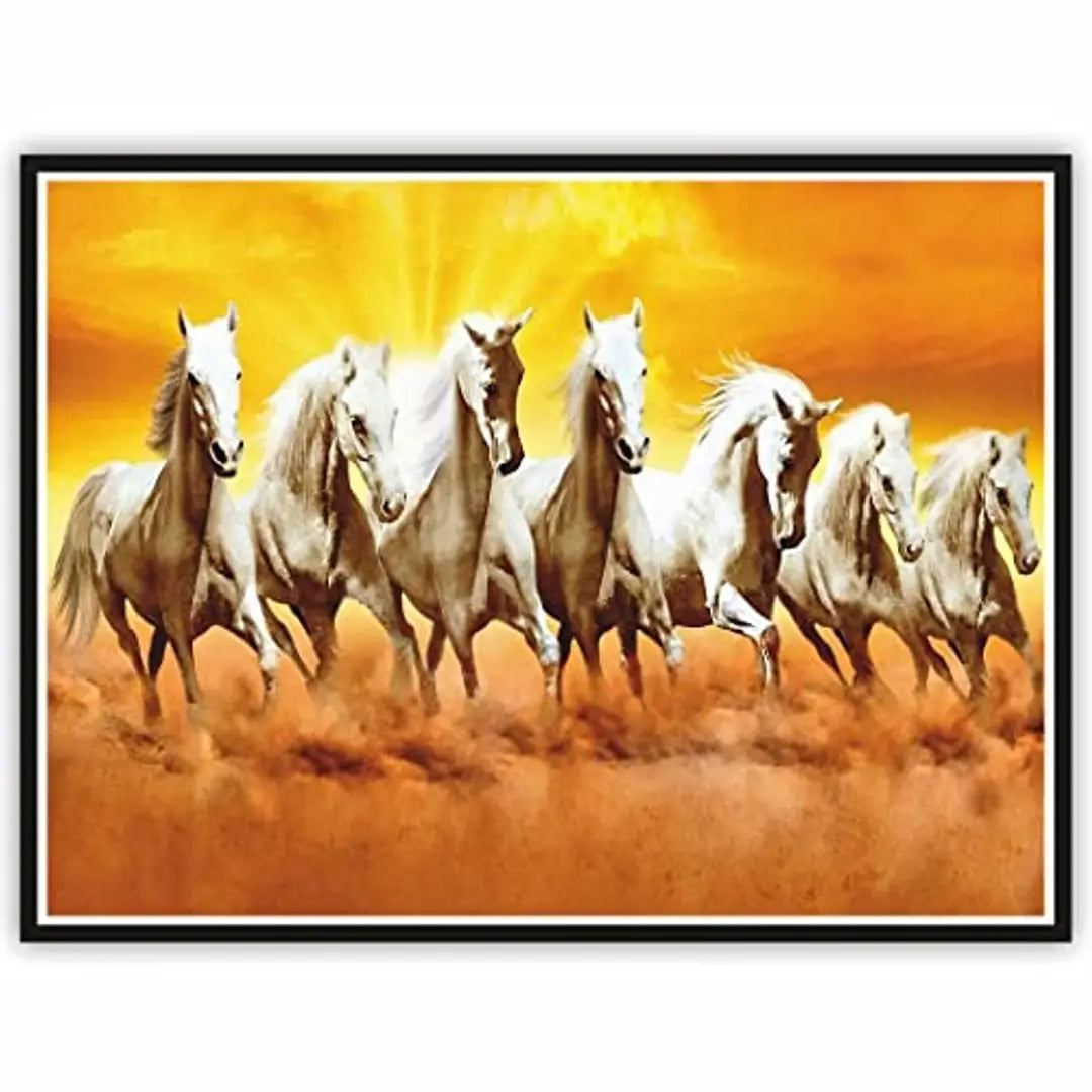 Seven Lucky Running White Horses Wall Sticker Vinyl Poster Waterproof for Decorative Poster Size(18inch X 24inch)_C19