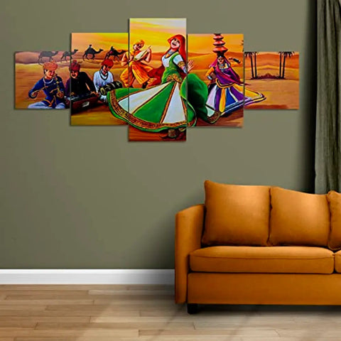 Rajasthani Wall Painting Set of Five for home decor items for living room and Home Decoration, Hotel, Office, wall d?cor ( 75 CM X 43 CM,Multicolor)TL1