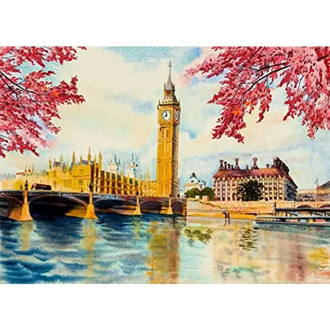 Big Ben Clock Tower Watercolor Paintaing Background Unframed Canvas Painting Print Landscape Poster (27inch x 18inch) Nature Look