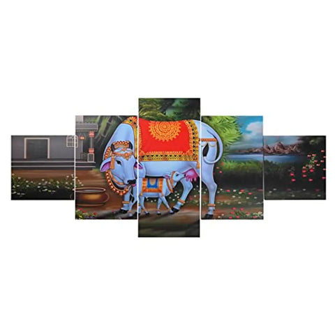 Set of Five Cow Wall Painting for home decor items for living room and Home Decoration, Hotel, Office, wall d?cor( 75 CM X 43 CM,Multicolor)C1